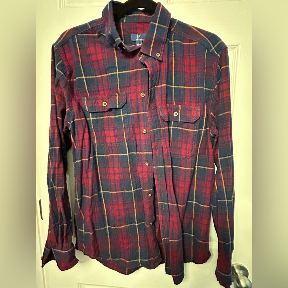 Men's Maroon and Blue Flannel